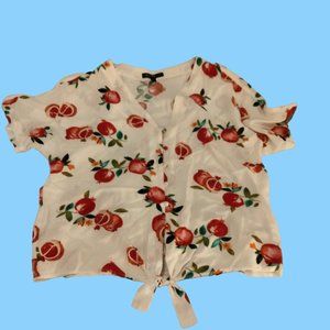 Velvet Heart White Crop Top Womens Red Berries Tie Shirt M Medium